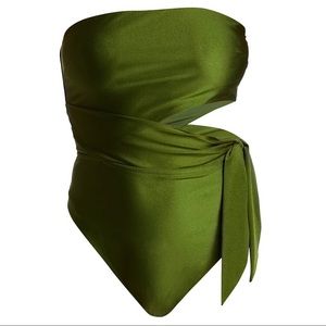 Zimmerman 'Brighton' Cutout Wrap One Piece Strapless Swimsuit Green Sz 6 (US)